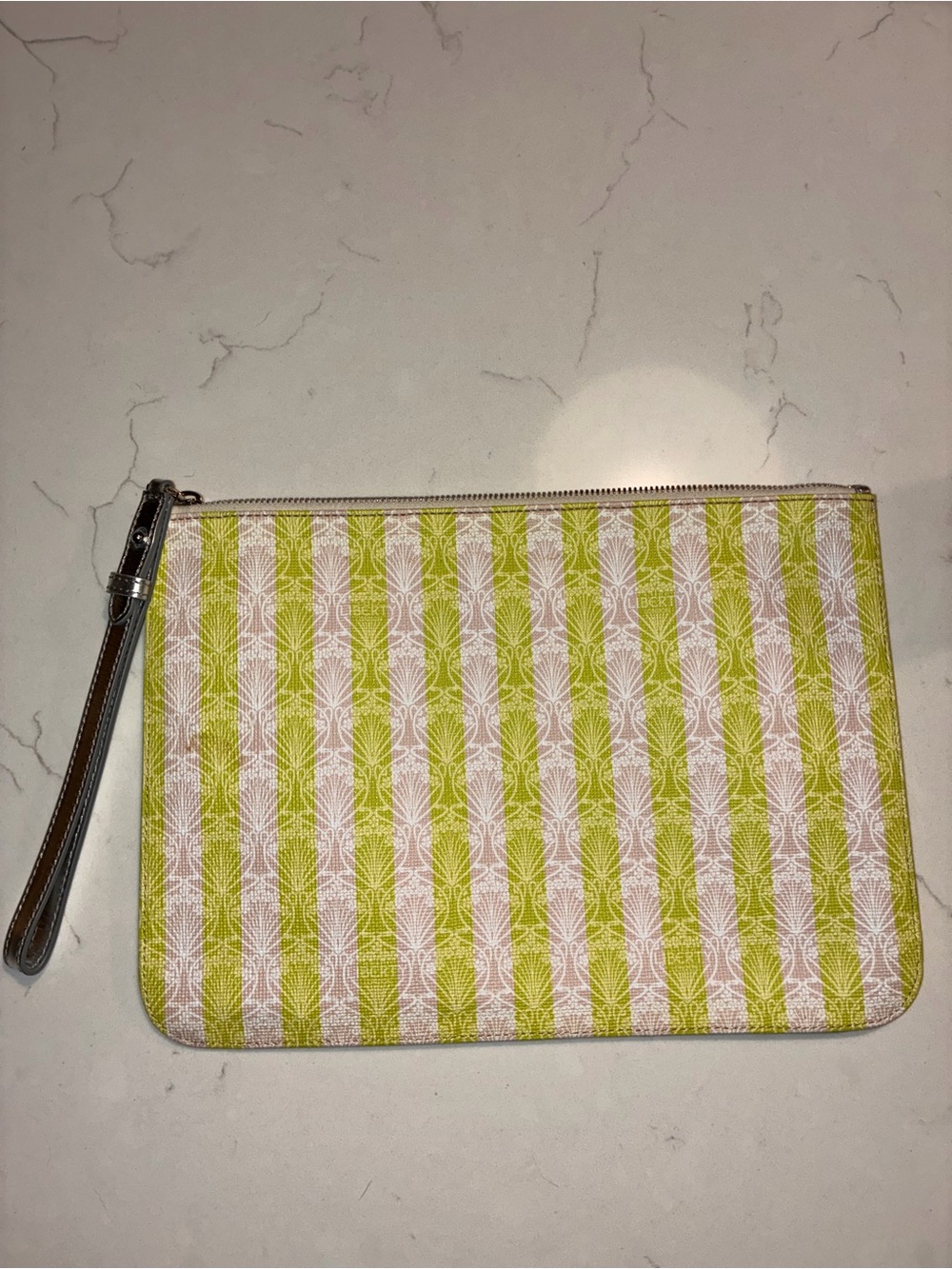 NWT Liberty London Iphis Stripe Large 12" Folio Clutch – Lime Green & Pink